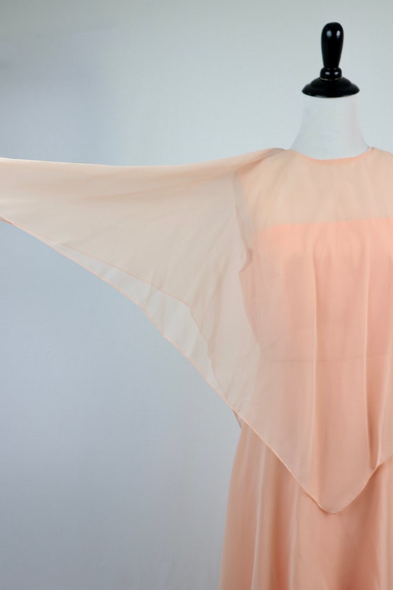 Vintage 1970s Dress Peach Chiffon Long Bridesmaid… - image 5