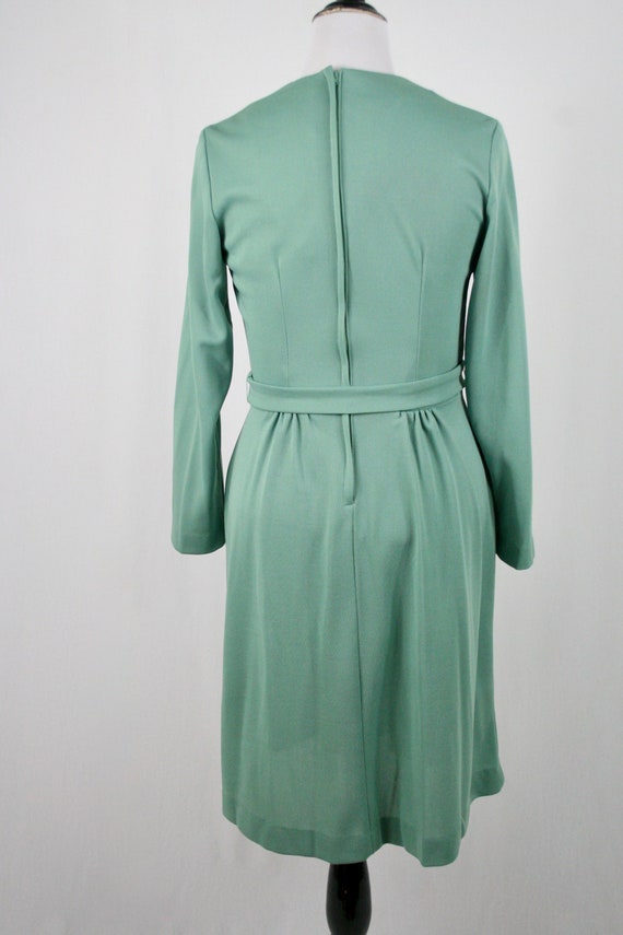 Vintage 1970s Dress Sage Green Knit Buttons Flare… - image 7