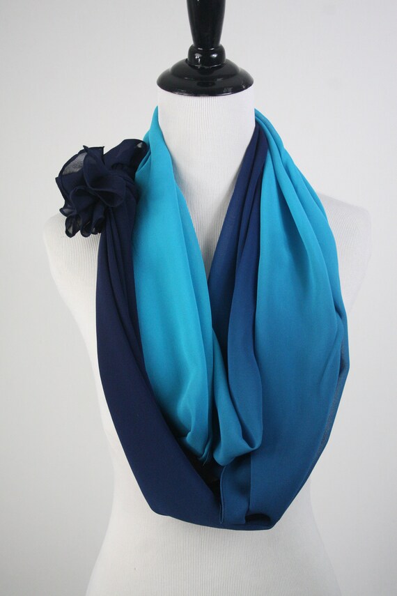 Vintage Scarf Silk Chiffon Large Oblong Blue Ombr… - image 8