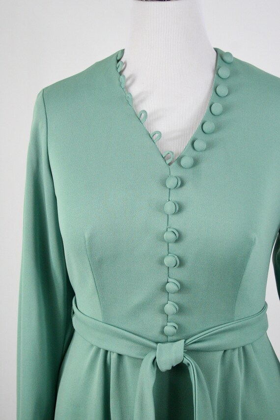 Vintage 1970s Dress Sage Green Knit Buttons Flare… - image 4