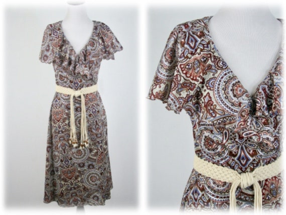 1970s Dress Wrap Style Bertha Collar Dress - image 1