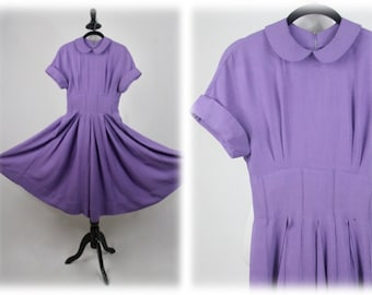 1950s Dress Purple Rayon Swing Dance Rockabilly Hand Made Dress