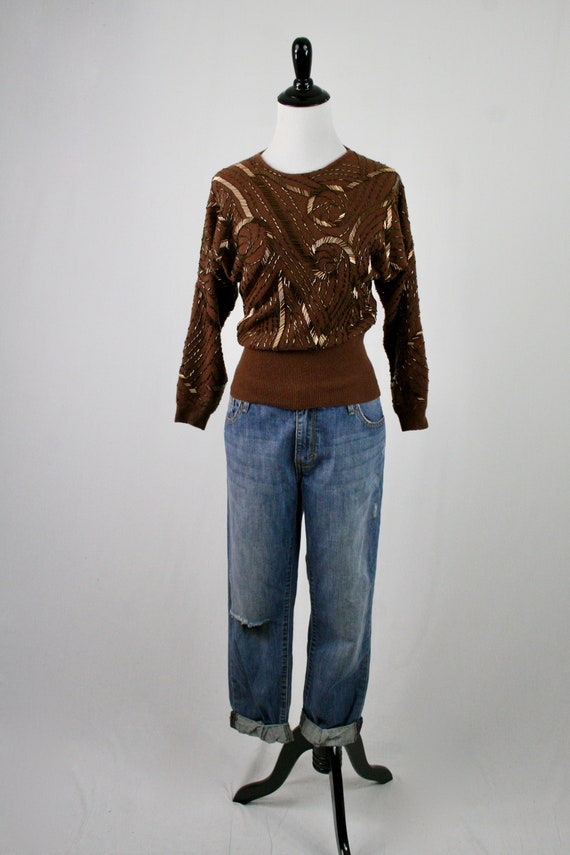 1980s Sweater Beaded Dolman Sleeve Pullover Sweat… - image 2