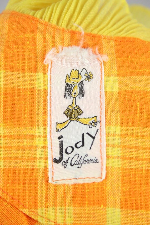 1960s Dress Orange Yellow Plaid Ruffled Jody of C… - image 10