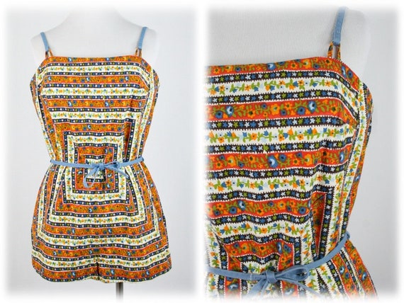 1950s Play Suit Cotton Romper Swimsuit by Elizabet