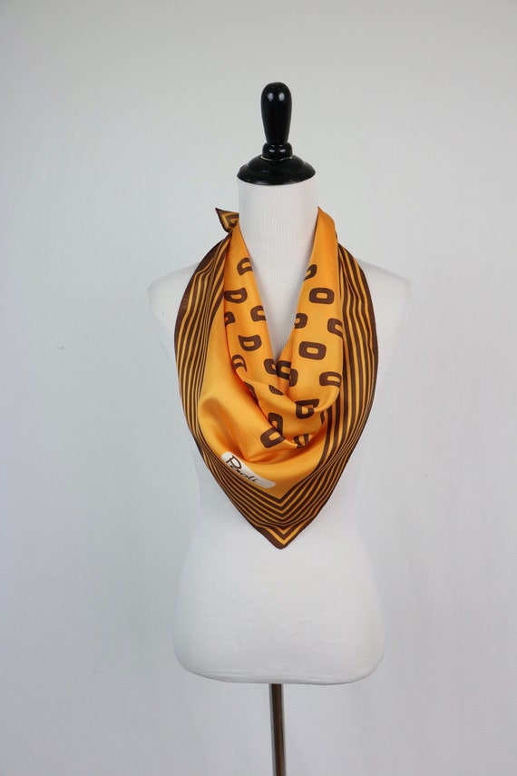 Vintage Scarf Orange and Brown Paoli Square Scarf