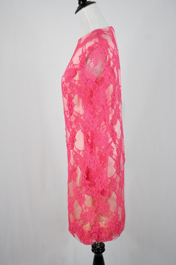 1960s Lace Dress Hot Pink Lace Sheath Bridesmaid … - image 8