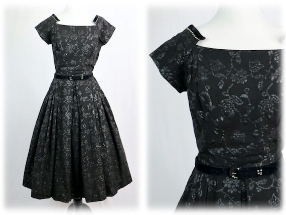 Vintage 1950s Dress Alex Coleman California Black… - image 1