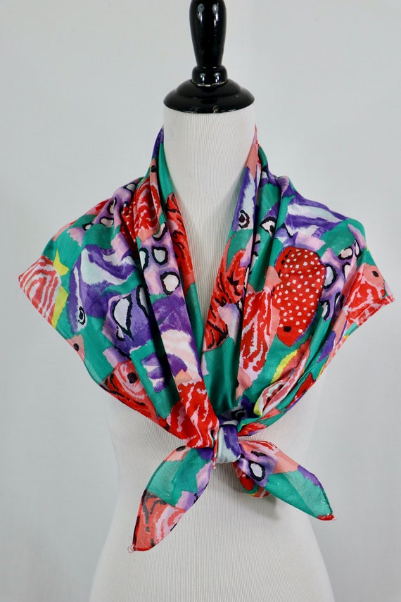 Vintage Scarf Echo Tropical Fish Large Square Cot… - image 5