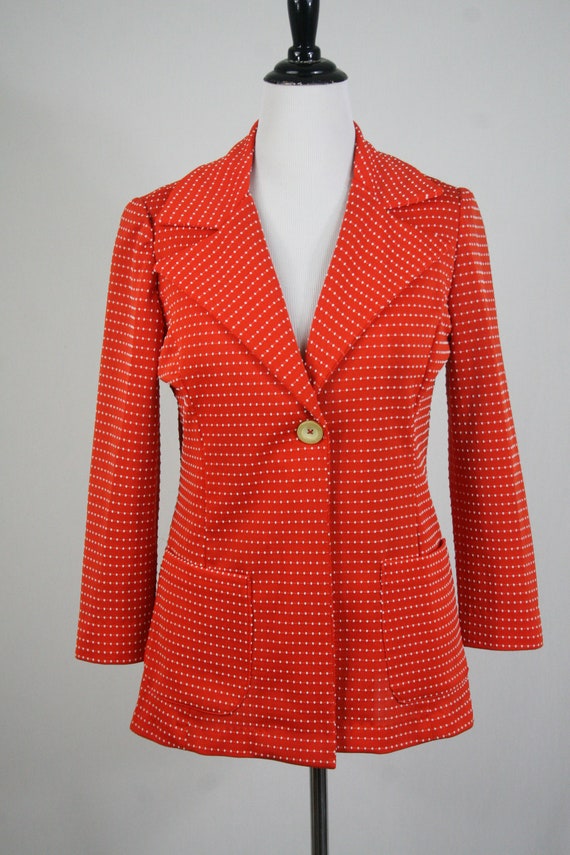 Vintage 1970s Blazer Red White Dots Wide Notched … - image 3