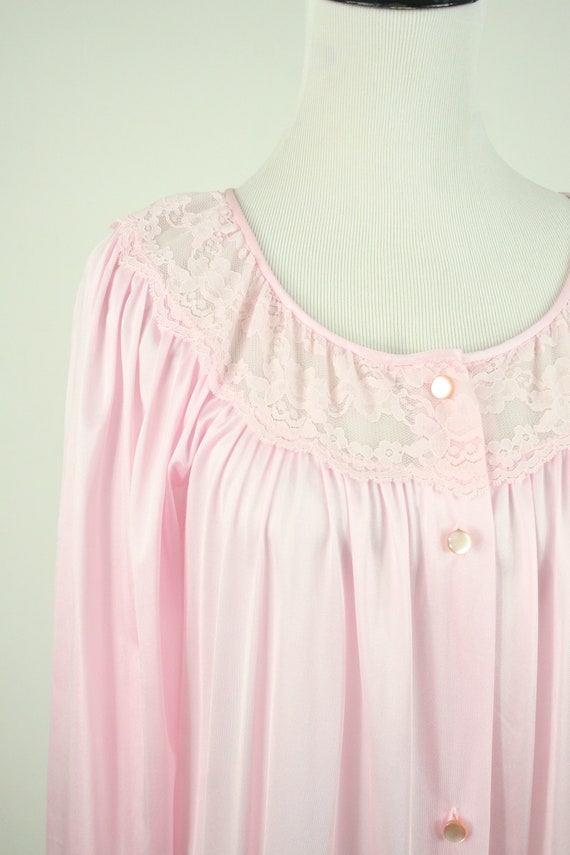 Vintage Robe Gilead Pink Nylon Lace Button Front … - image 5