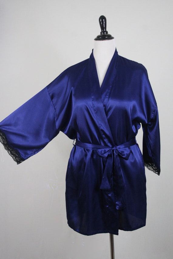 Vintage Robe Fredericks of Hollywood Navy Satin W… - image 3