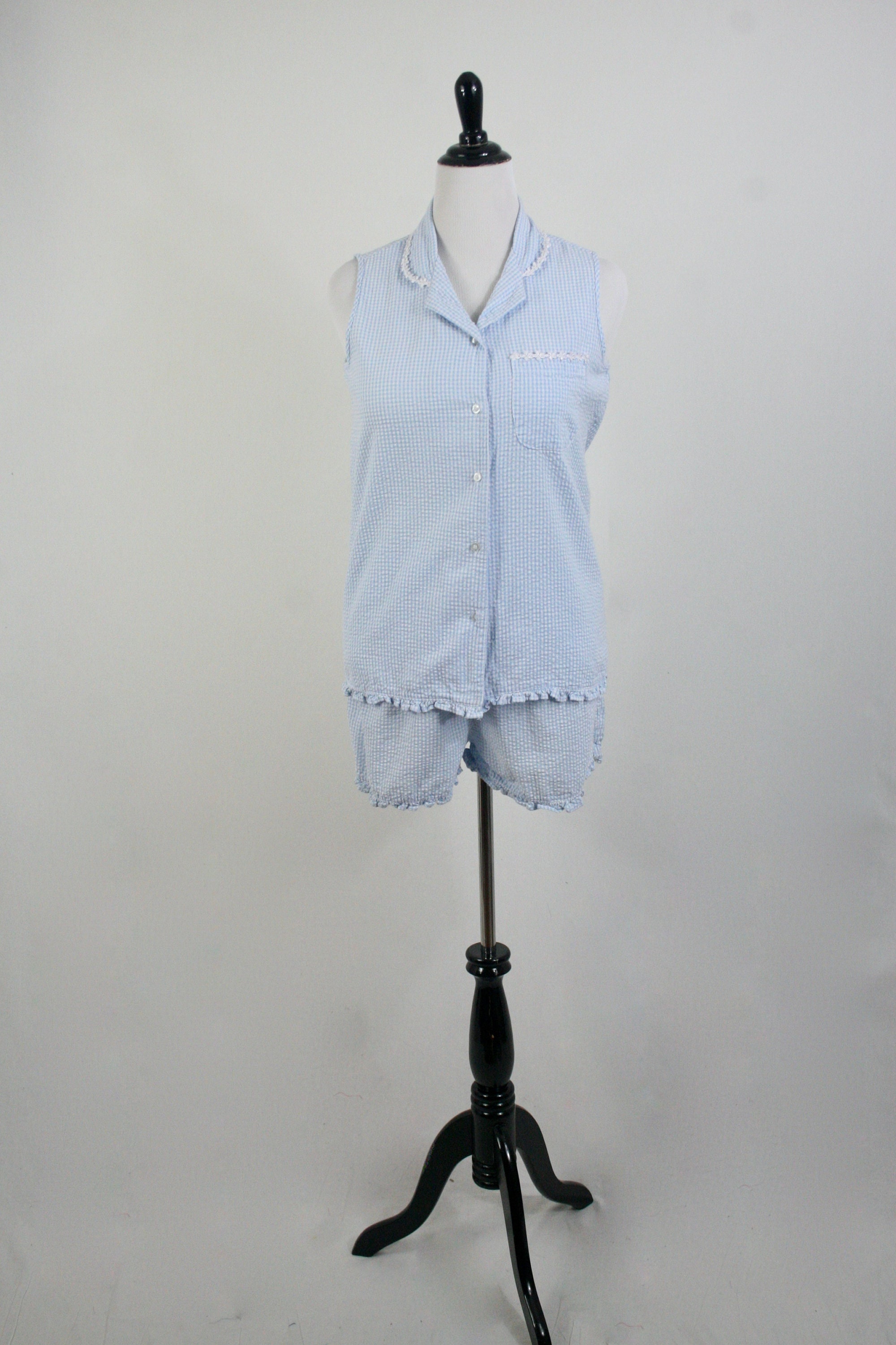 Vintage Blouse and Shorts Seersucker Bobbie Brooks Set Large
