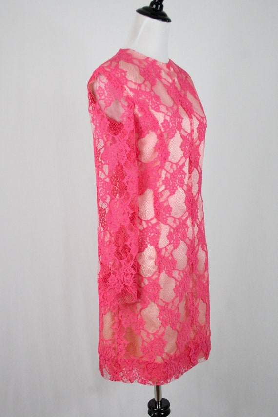 1960s Lace Dress Hot Pink Lace Sheath Bridesmaid … - image 6