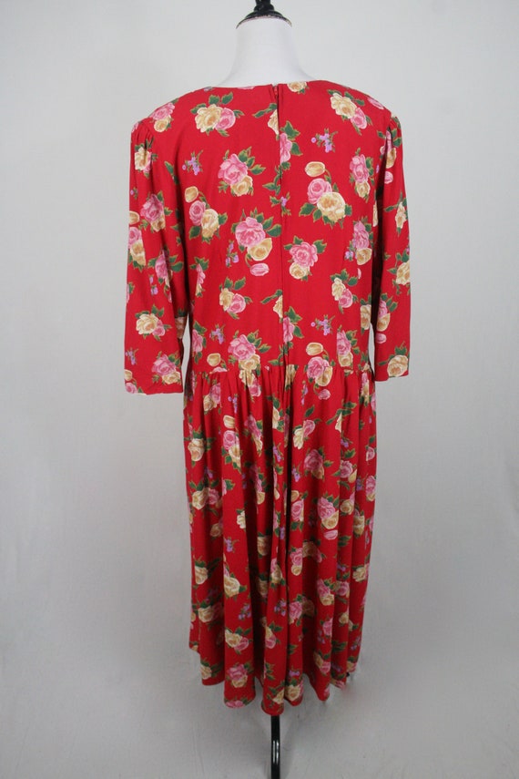 1990s Dress Rose Print Rayon E.D. Michaels Plus D… - image 6