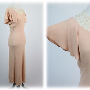 Vintage 1930s Dress Peach Rayon Crepe Bias Cut Dress