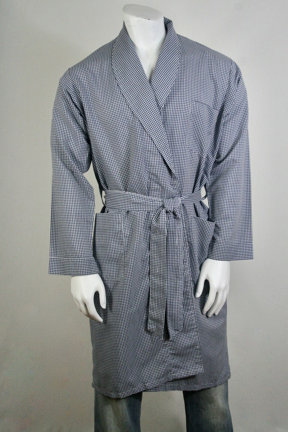 Vintage Men's Robe Embassy Navy Gingham Wrap Shaw… - image 3