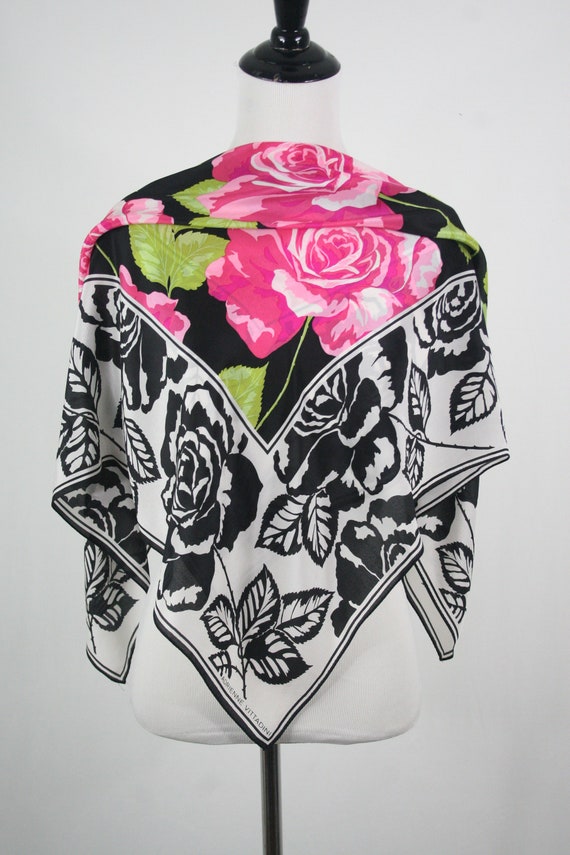 Vintage Scarf Silk Adrienne Vittadini Roses Large… - image 4