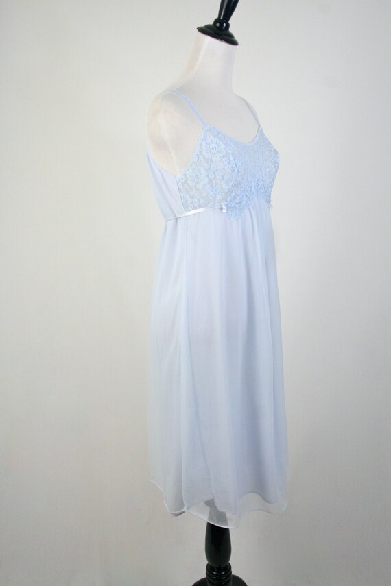 1960s Night Gown Blue Chiffon Lace Kayser Nightgown S… - Gem