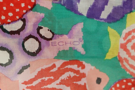 Vintage Scarf Echo Tropical Fish Large Square Cot… - image 10