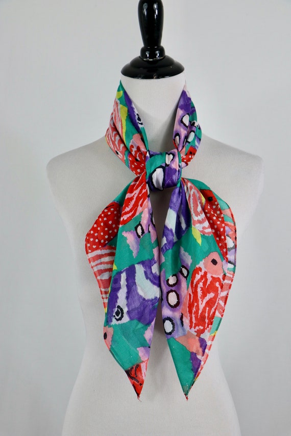 Vintage Scarf Echo Tropical Fish Large Square Cot… - image 7