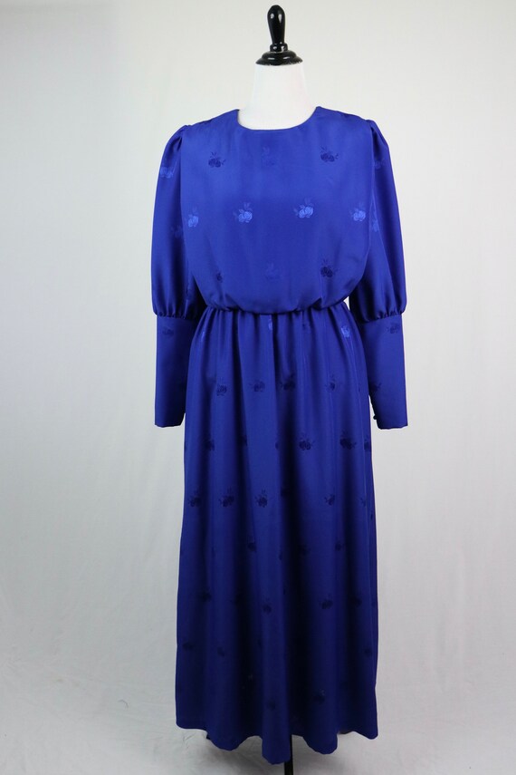 Vintage 1970s Dress Royal Blue Leg O Mutton Sleev… - image 2