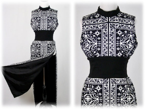 1970s Dress Hostess Tunic Maxi Dress