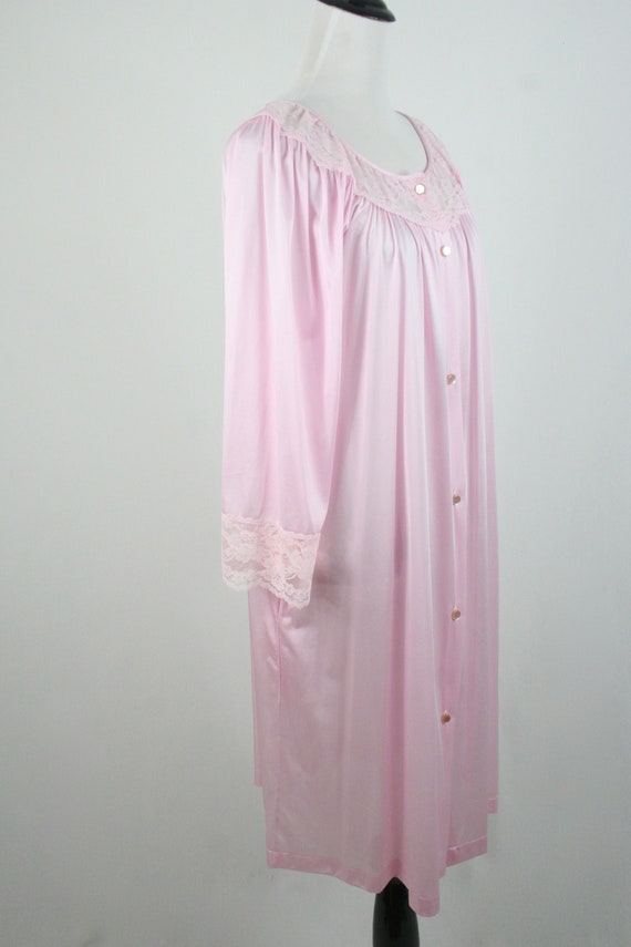 Vintage Robe Gilead Pink Nylon Lace Button Front … - image 7