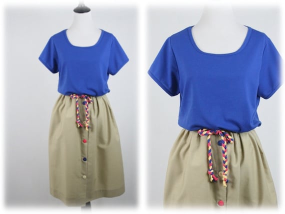 Vintage 1970s Dress T-shirt Khaki Skirt Toni Todd… - image 1