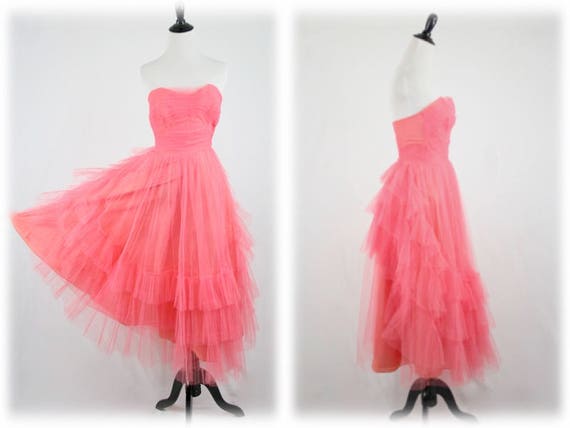 1950s Prom Dress Tulle Strapless Cupcake Dress