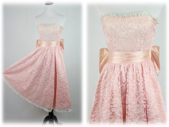 1980s Prom Dress Strapless Pink Lace Gunne Sax by