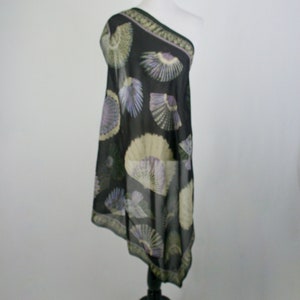 Vintage Scarf Worth Large Square Chiffon 1920s Feather Fans Scarf image 2