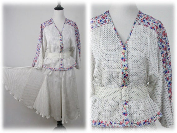 1980s Diane Freis Original Skirt Blouse Set