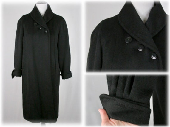 1950s Coat Black Wool Puffy Cuffed Sleeves Jean Ha