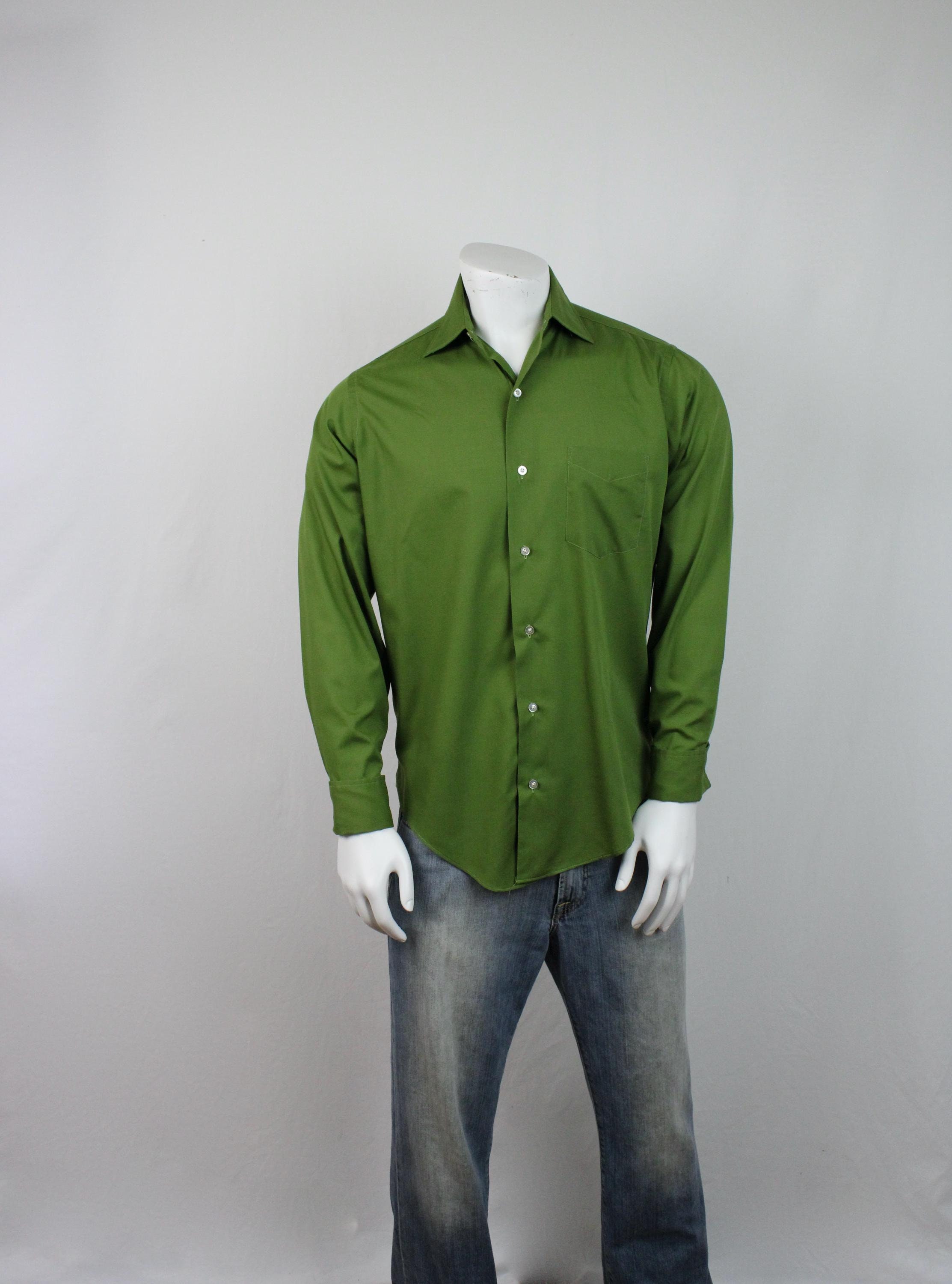 Vintage 1960s Green French Cuff Shirt - Size 15 - Etsy