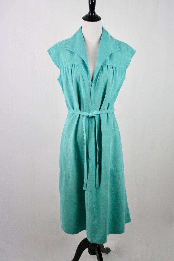1970s Vera Maxwell Ultra Suede Turquoise Dress Bo… - image 2