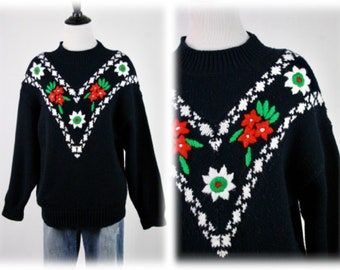 Vintage Sweater Embroidery Pullover Sweater Medium by Bristol Court