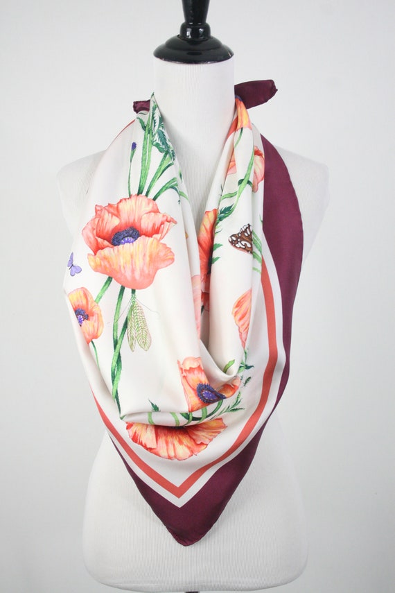 Vintage Scarf Silk Twill Butterfly and Bugs and P… - image 5