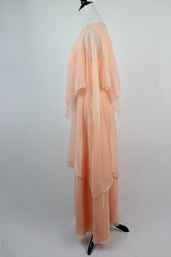 Vintage 1970s Dress Peach Chiffon Long Bridesmaid… - image 8