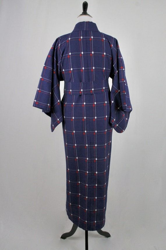 Vintage Kimono Red White Blue Robe - image 7