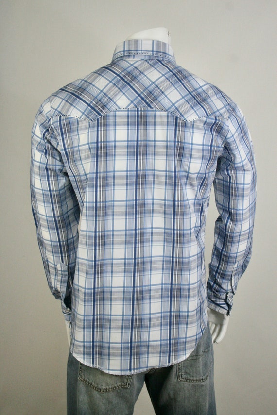 Vintage Western Shirt Wrangler Blue Paid Pearl Sn… - image 7