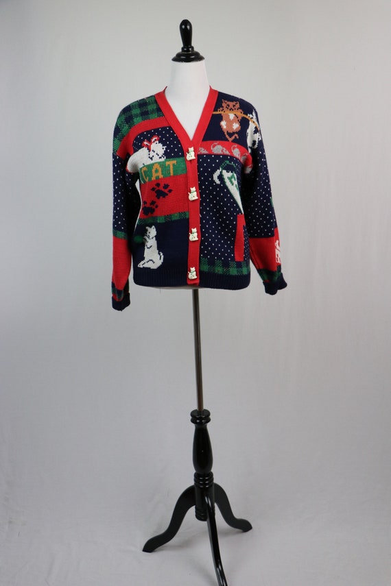 1990s Sweater Cat Novelty Cardigan Sweater by Swe… - image 2
