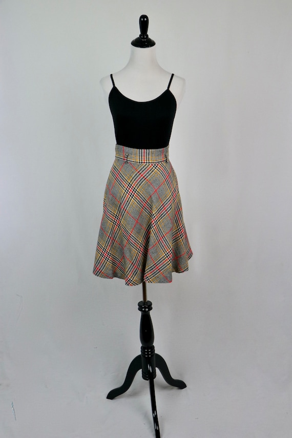 Vintage 1970s Skirt Wool Plaid Flared Skirt - image 2