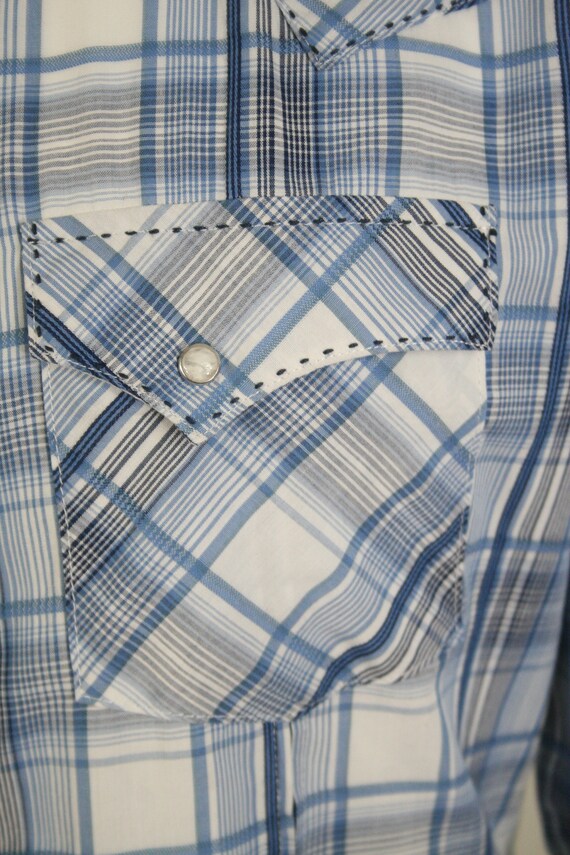 Vintage Western Shirt Wrangler Blue Paid Pearl Sn… - image 5