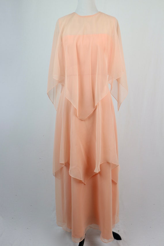 Vintage 1970s Dress Peach Chiffon Long Bridesmaid… - image 3