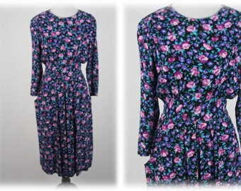 Vintage Karin Stevens Floral Dress Pink/black Size 8 - Etsy