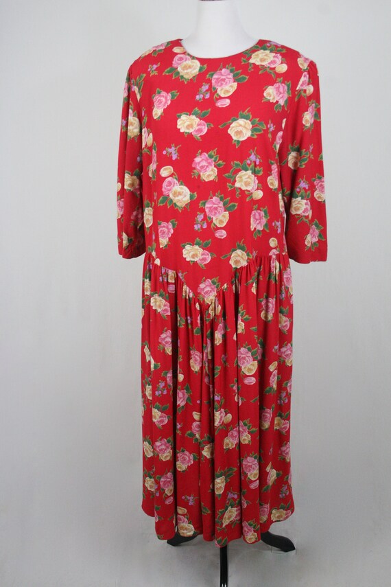 1990s Dress Rose Print Rayon E.D. Michaels Plus D… - image 3