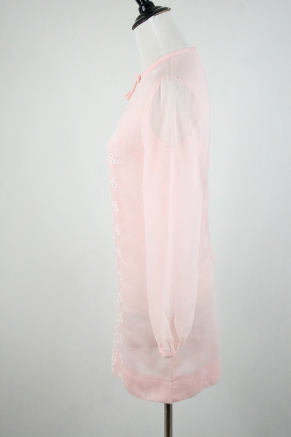 1960s Dress Pale Pink Cotton Voile Mini Dress - image 7