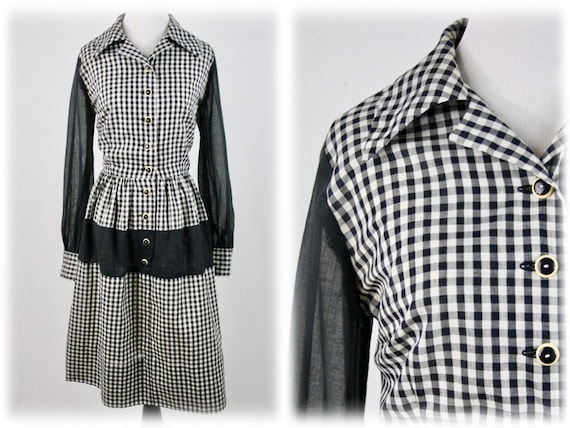 1950s Dress Black White Gingham Shirtwaist Dress