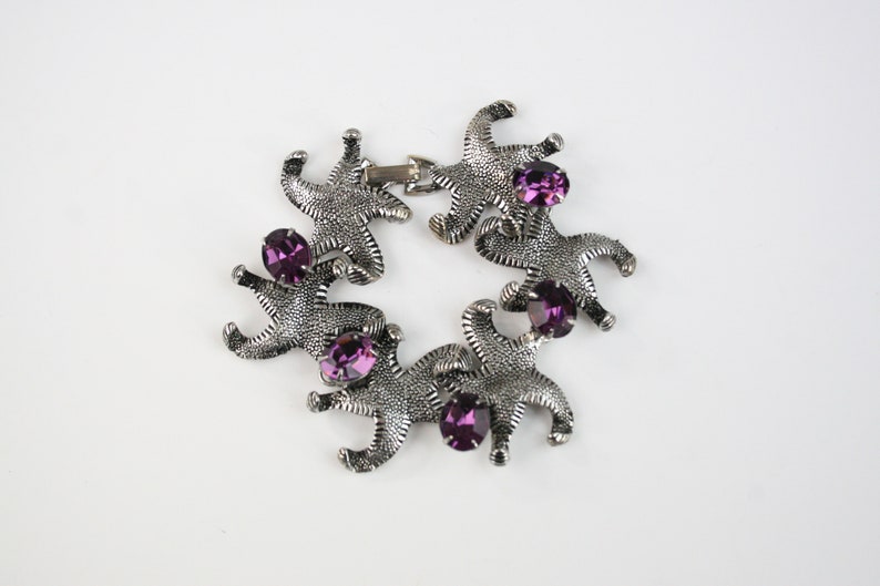 Vintage Starfish Bracelet Purple Rhinestones